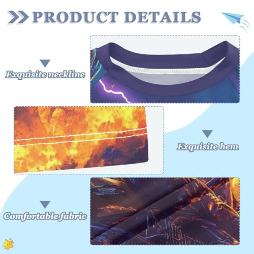 Kids Swimsuit Dinosaur Fire Motorcycle T-rex Sunscreen T-Shirts Swimwear Sets UPF 50+3