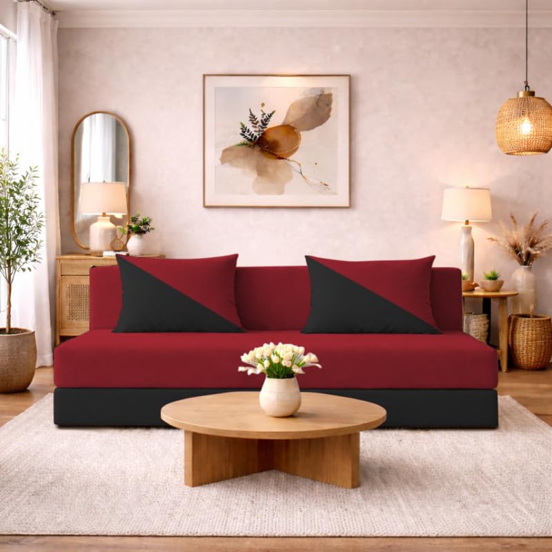Image of Adorn India Easy Desmond 4 Seater Sofa Cum Bed 6 X 6 (Red & Black) (1 Year Warranty)