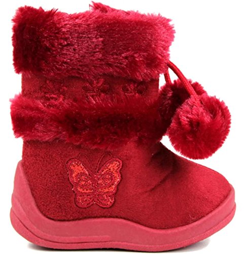 Kali Footwear Little Girl's Zello Glitter Pom Pom Boots (4,Red)2