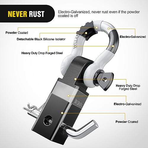 Image of Nilight Shackle Hitch Receiver 2Inch 45000 LBs Breaking Strength 3 /4 inch D Ring Trailer Fasten Pin Heavy Duty Solid Recovery Towing Kit for Trucks Jeeps Off-Road