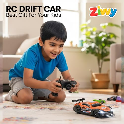 Image of Big Remote Control Car - Orange | 2.4G Drift Racing Car with 150 Meter Range, Smoke Effect, LED Lights & Music | Rechargeable RC Car Toy | Best Gift for Boys & Girls 2 3 4 5 6 7 8+ Years