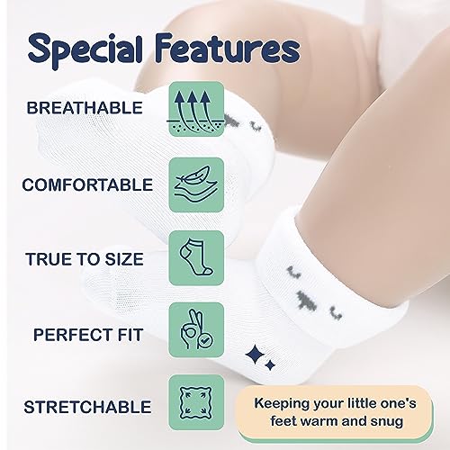 Mother's Choice Organic Cotton Baby Socks 0-6 Months - 12 pairs Soft, Cozy, and Gentle Newborn Socks for Girls & Boys, Perfect for Baby Registry,