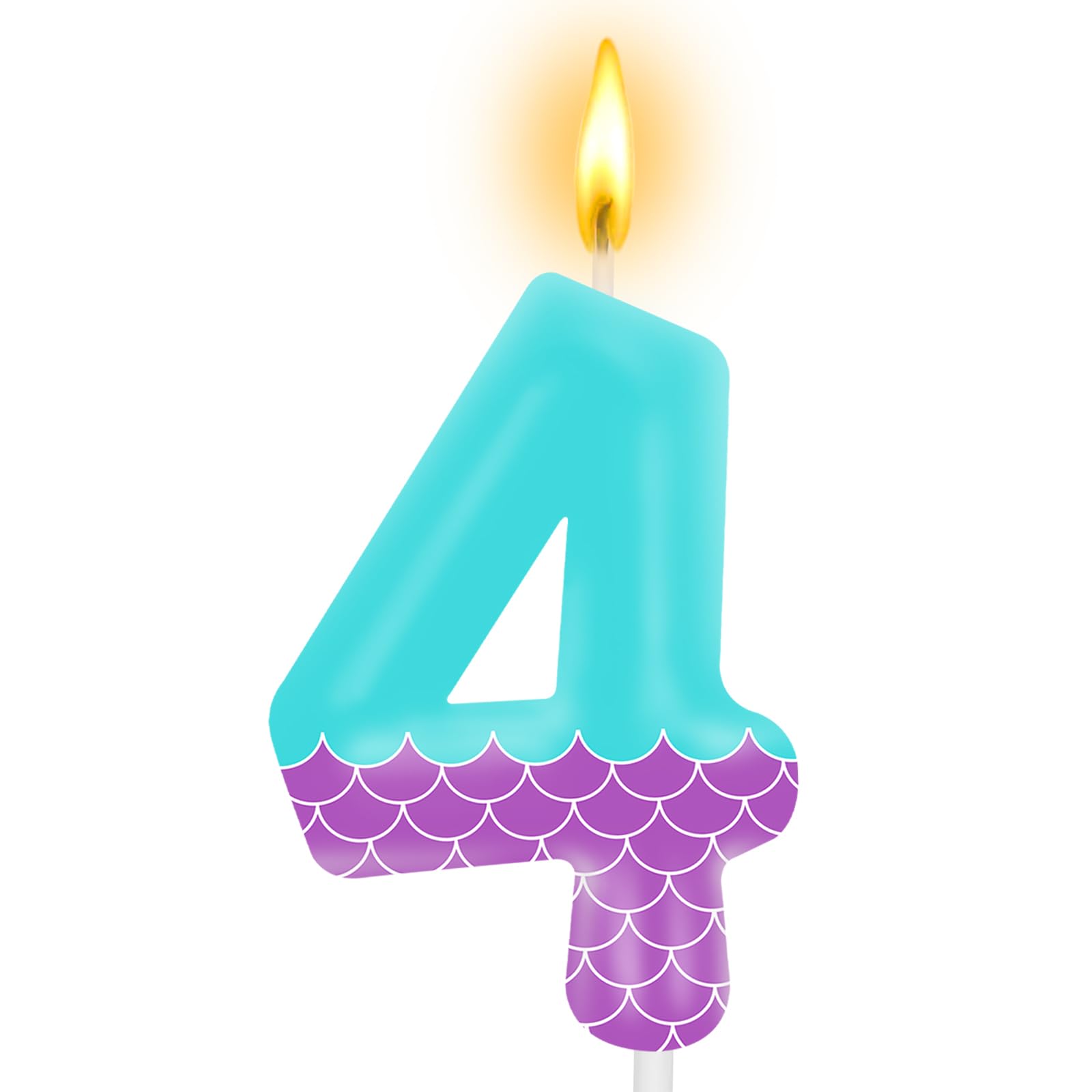 Mermaid Number Birthday Candle Green Purple Mermaid Cake Topper Sea Themed Birthday Decorations for Girls Boys Party Decoration Supplies (Number 4)