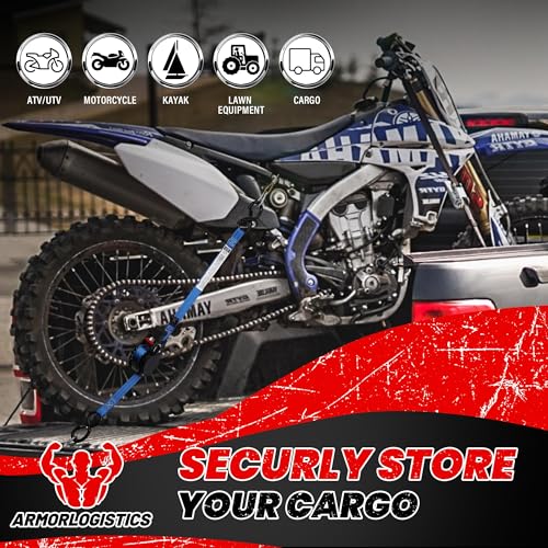 Image of Retractable Ratchet Straps 4 Pack, 1 in x 12 FT Auto Ratchet Straps for Motorcycle, Kayak and Trucks, Breaking Strength 1,500LBS /500LBS Working Load Limit Blue