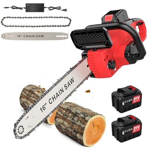 Scie à chaîne sans fil, Scie à chaîne sans fil 16 pouces, Scie à main avec 2 batteries, Scie électrique avec huileur automatique, Vitesse de chaîne 18 m/s, Longueur de coupe de 30 cm pour sécateurs de
