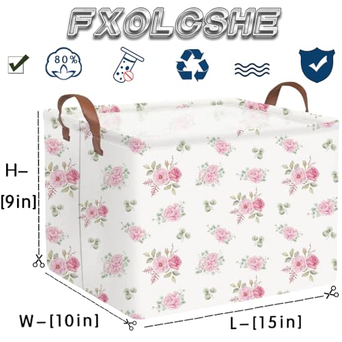 Image of Rectangular Rose Pink Flower Basket for Girls,Waterproof collapsible laundry basket for girls,Kids Storage Baskets,Books Box,Gift Baskets,Baby Room Decor(Pink Flowers)