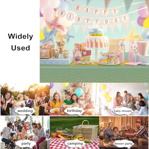 Image of 12 Pack Sage Green and Gold Tablecloth Party Decorations Plastic Sage Green Tablecloth Printed Gold Table Runner 54 x108 Inch Disposable Rectangle Table Cover for Birthday Wedding Graduation