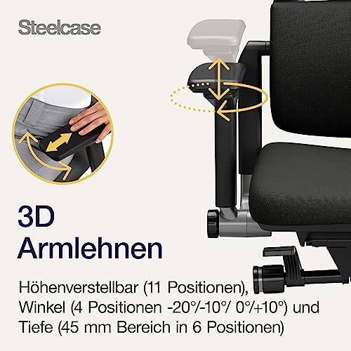Steelcase Please Ergonomischer Bürodrehstuhl mit höhenverstellbarer Lumbalstütze Onyx Schwarz, 66 x 64 x 108