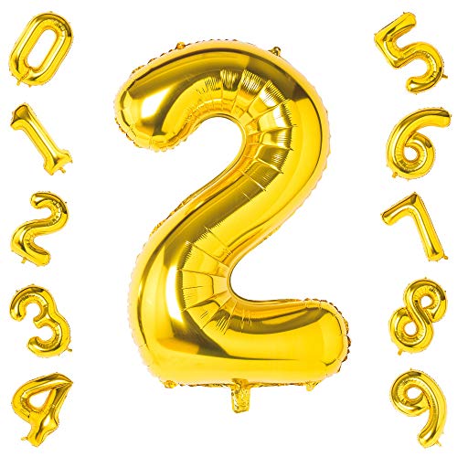 Gold 2 Balloons,40 Inch Birthday Foil Balloon Party Decorations Supplies Helium Mylar Digital Balloons (Gold Number 2)
