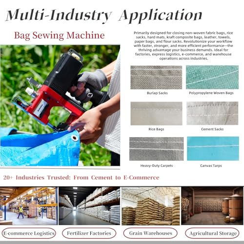 Image of Bag Sewing Machine - 2s /bag Heavy Duty Portable Stitching Machine for Woven Bags, Non-Woven Fabrics, Leather | Warehouse & Farm Packing Tool (Red, Corded - 110V AC)