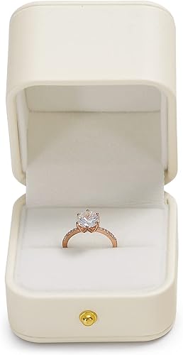 Miniatura 3 de Oirlv Elegante caja de anillo blanca Caja de anillo de compromiso de cuero Caja de regalo de joyería para propuesta de boda Caja de anillo interior