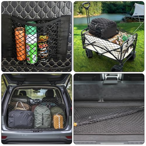 KASURE Gepäcknetz Auto, 80 X 100 cm Kofferraumnetz Mit 4 Karabinern, Kann Auf 144 X 180 cm Kofferraum Netz Erweitert Werden, Passend Für Die Meisten Kofferraumnetze Autos, Festes Gepäck