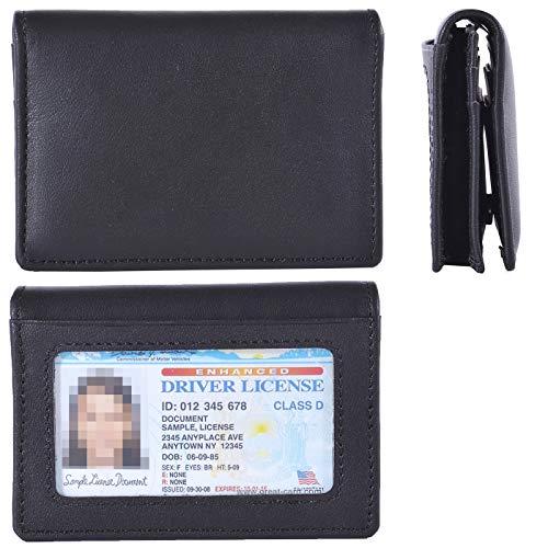 RFID Genuine Leather Bifold ID/Business Credit Card Case Holder for Men Slim Front Pocket Wallet Button(Black) - Thumbnail 5