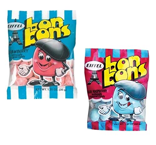 Eiffel Bon Bons 1.25oz 8 Bag Variety Snack Pack, French Candy (4 Strawberry, 4 Blue Raspberry) - 4 Strawberry, 4 Blue Raspberry