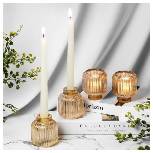 Set of 4 Gold Glass Candlesticks – Candle Sticks Holder Decor for Home or Events – Elegant Taper Candle Holders