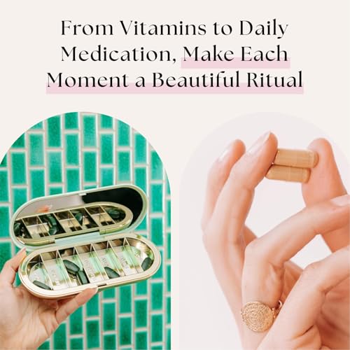 Image of Dosey 7 Day Pill Compact Travel Pill Organizer - Pill Case with 7 Pill Compartments for Medicine Storage & Protection - Stylish & Elegant Medication Organizer with Mirror, Sage