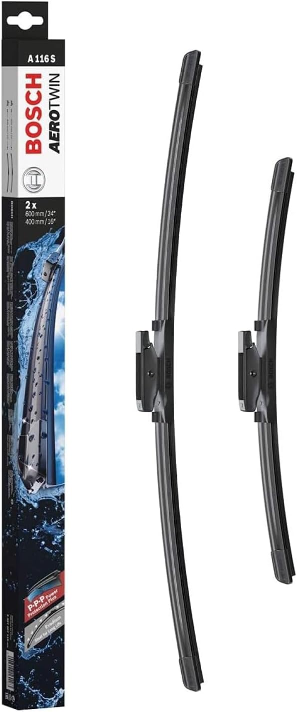 Aerotwin A116S - Front Windscreen Wipers - Set of 2 Replacement Blades - Comes with Pre-assembled Adapter - 2 Blades, 600 mm / 400 mm - Only for Left-Hand Drive (EU)