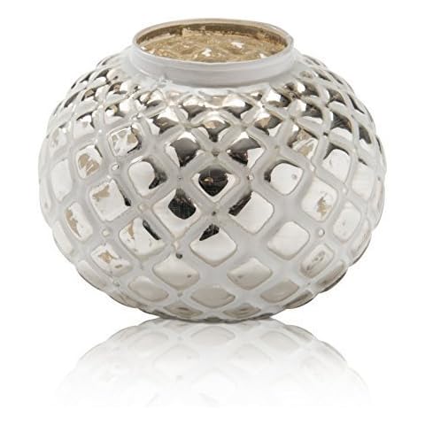 CHICCIE Silber Glas Windlicht - Teelichthalter Raster Kerzenhalter Gold edel rund Kugel Cover