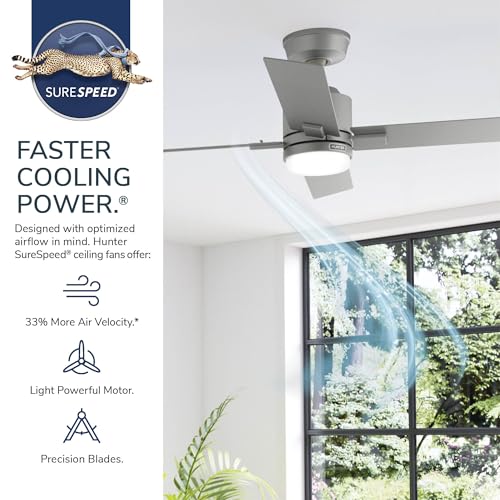 Image of Hunter 52 Inch Indoor Ceiling Fan with LED Light and Remote Control - White Modern Ceiling Fan, 5 Blades and 6 Speed WhisperWind Motor, For Bedroom, Living Room or Kitchen, ENERGY STAR - Erling, 52851