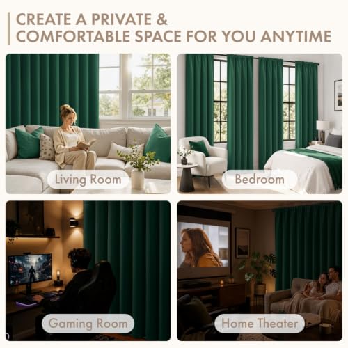 Image of MIULEE Hunter Green Blackout Curtains 72 Inch Length for Bedroom 4 Panels