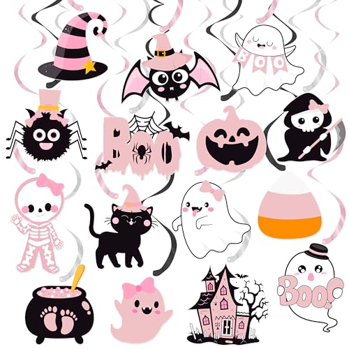 Halloween Hanging Swirls Ghost Boo Decoration Pink Pumpkin Bat Witch Themed Ceiling Streamers for Girls Trick or Treat Party Supplies