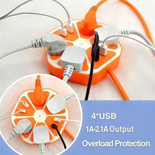 Image of Hexagon Extension Board with 4 USB Ports & 4 Universal Sockets | 2500W Heavy Duty Power Strip with Surge Protection | 1 Meter Extension Cord for Home, Office & Charging Devices (1)