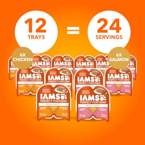 IAMS Perfect PORTIONS Healthy Adult Wet Cat Food Paté - Chicken and Salmon, 12CT Multipack, 75g Tray image 3