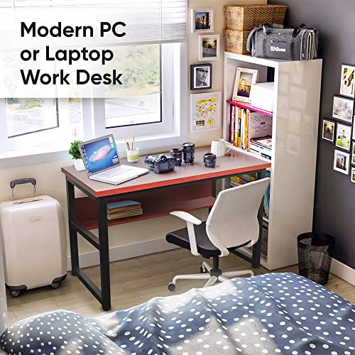 Halter Computer Desk With Storage Office Desk With Shelves For Home Or Office Computer Desk With Shelves For Pc Monitor Desktop Gaming Desk Study Desk Cherry Wood Black Metal Frame 47 Inches #TOP2