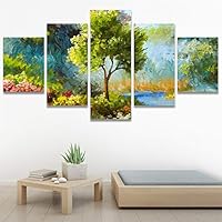 SIGNWIN 5 Panel Canvas Wall Art Modern Art Multicolor Nature Photography Relax/Calm Romantics Waterfall for Home Decorations Ready to Hang - 60