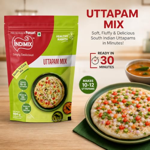 Image of INDIMIX Instant Uttapam Mix 500g | Ready-to-Cook South Indian Breakfast, Soft & Fluffy Uttapam in 3 Easy Steps, Authentic Homemade Taste, Quick & Convenient