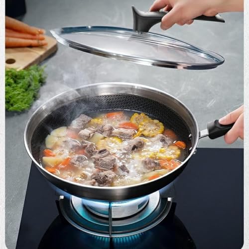 Wok durable de acero inoxidable con tapa y superficie antiadherente miniatura 3