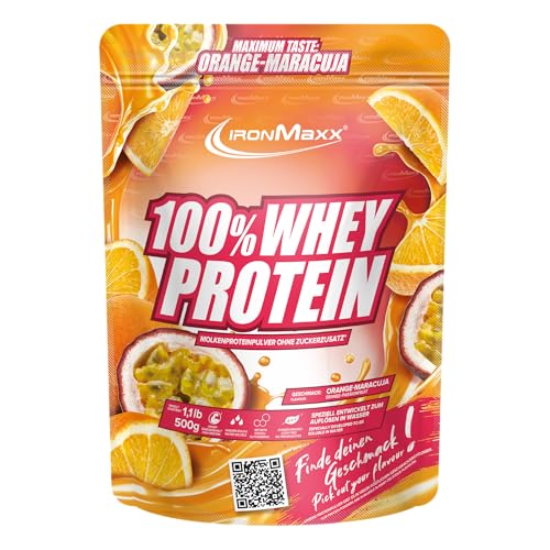 IronMaxx 100% Whey Protein Pulver 500g - Orange Maracuja | Cremiger Eiweißshake mit BCAAs & EAAs | High Protein, Low Carb & zuckerarm | Ideal für Muskelaufbau & Fitness Design kann variieren