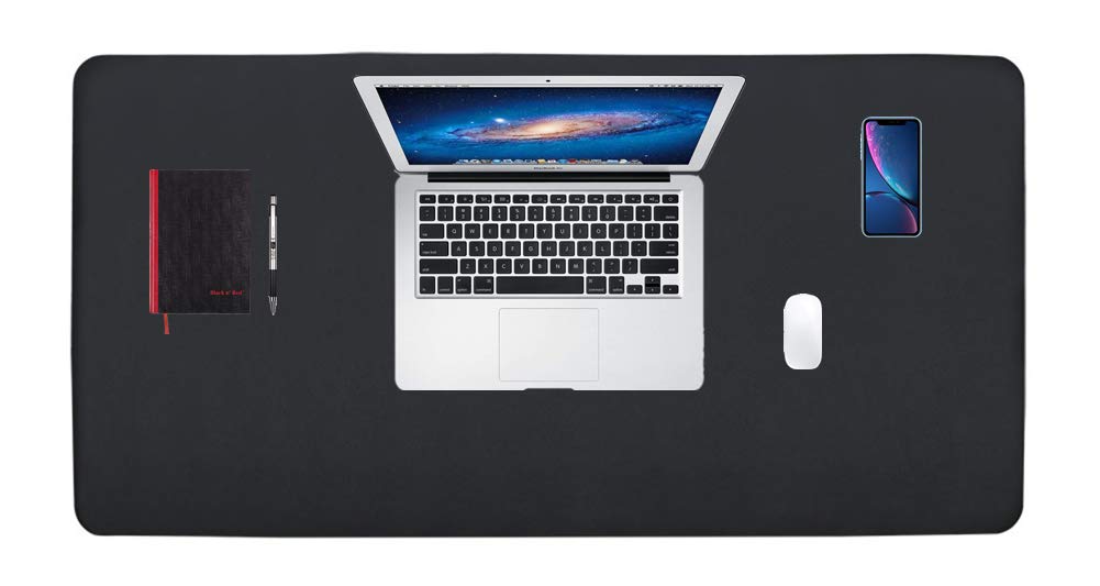 Soyan Dual-Sided PU Leather Desk Pad/Mouse Pad for Office & Home, Waterproof Desk Blotter Pad with Comfortable Writing Surface, 31.5"x15.7" (Black)