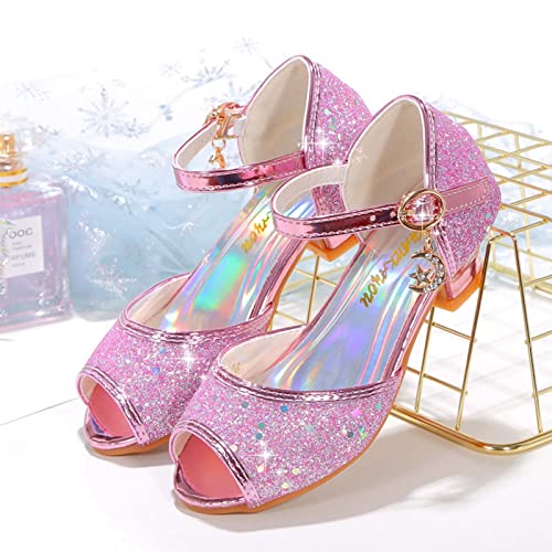 JOEupin Girls Sandals Glittler Dress Shoes Princess Crystal High Heels Party Wedding Flower Girls Shoes for Kid Toddler3