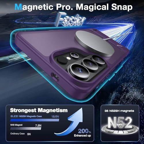 Image of Elzzi Magnetic Magsafe for Samsung Galaxy S26 Ultra Case [Compatible with MagSafe][Full Camera Protection][Built-in Invisible Kickstand] Translucent Matte Phone Back Cover - Deep