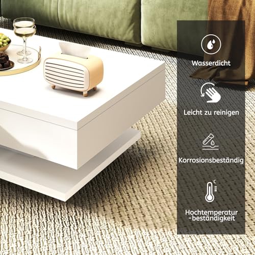 Oyajia Couchtisch, Modern Sofatisch Wohnzimmertisch mit 2 Schublade, Wohnzimmertisch Hochglanz Modern, Beistelltisch Weiss mit Offenem Ausstellungsregal Weiß, 100 * 60 * 35cm(LED Nicht enthalten) – Bild 7