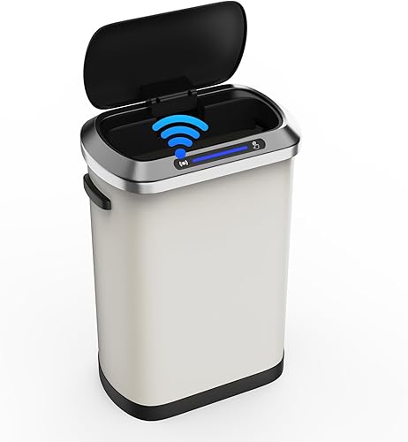 Miniatura 10 de Dolonm Bote de basura con sensor de movimiento, capacidad de 13.2 galones, acero inoxidable, blanco, 17 pulgadas de largo x 11 pulgadas de ancho x