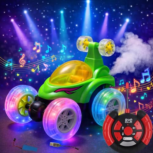 Image of Rechargeable 360 Rotation RC Stunt Car for Kids - Dual-Sided High-Speed Remote Control Car with LED Lights, Mist Spray & Music | Flips, Spins & Drift Toy Vehicle for Boys(stun twith Smoke)