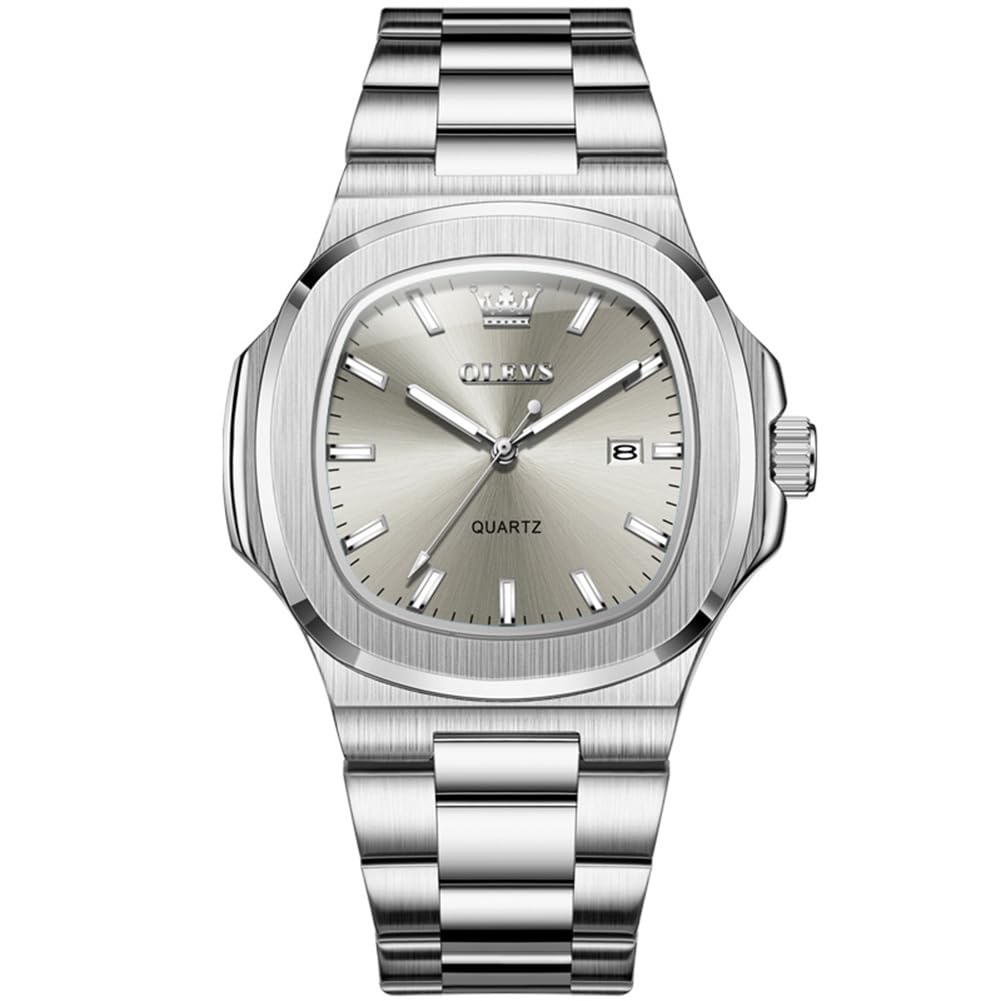 OLEVS Uhren Herren, Groß Wählscheibe Analoger Quarz Herrenuhr, Geschäft Edelstahl Band Wasserdicht Leuchtend Herrenarmbanduhr, Großes Handgelenk Herrenuhr mit Datum