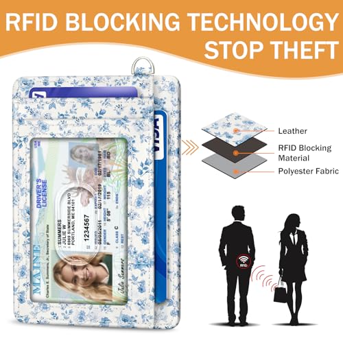 Image of Yonlevres Credit Card Holder Slim Wallet Women Floral RFID Blocking Small | Front Pocket, Travel, Handy, Gifts for Woman Girls Ladies, D-ring for Keychain, Thin Mini Minimalist, ID Window, PU Leather