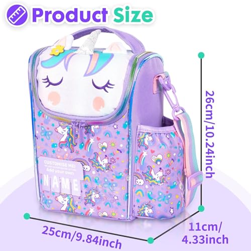 Image of Lunch Bag for Kids, Lunch Bag for Office Men, Women and Kids, Canvas Tiffin Bags for School, Picnic, Work, Carry Bag for Lunch Box and Water Bottle (Vertical Unicorn Pink)