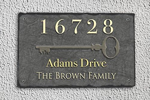 Placa de pizarra para dirección de casa bellamente hecha a mano y personalizable (12 x 8 pulgadas o 16 x 10 pulgadas) con accesorios de montaje.