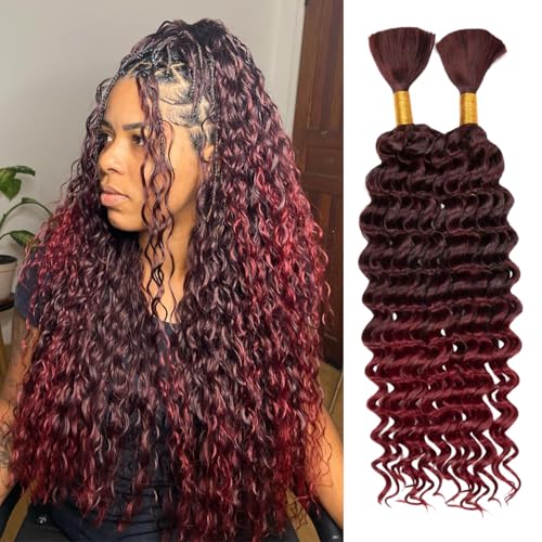 Braiding Hair for Boho Braids Human 155g 22 Inch Deep Wave Boho Hair for Braiding Knotless 2 Bundles Faux Deep Wave Bulk Bohemian (TBUG#)