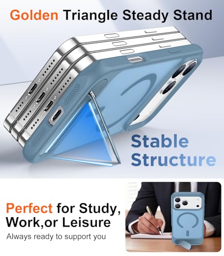 Image of Designed for iPhone 17 Pro Max Case, [Built-in Invisible Kickstand][Compatible with MagSafe][Military Grade Shockproof] Slim Translucent Matte Phone Case 6.9 inch (Light Blue)