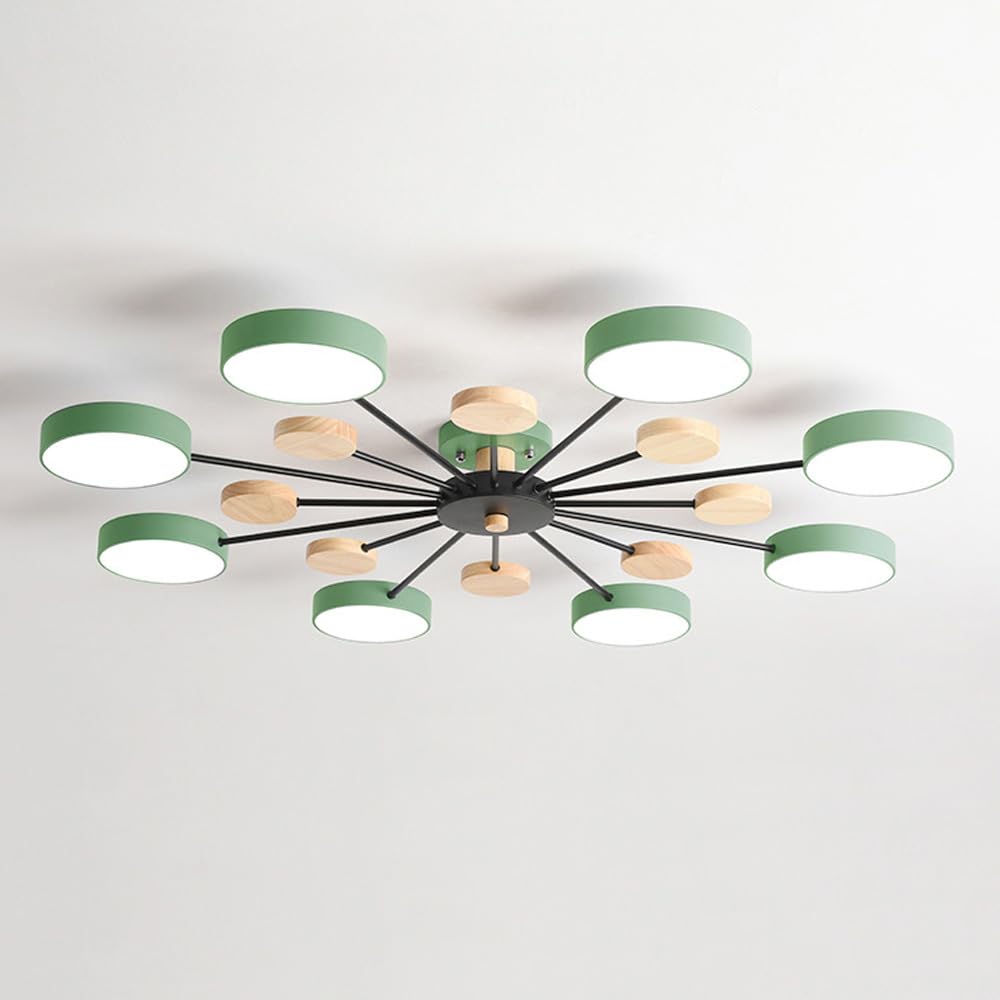 SYAXVOM Mid Century Modern Chandelier - Nordic Round hting Fixture for Bedroom, Dining Room, Living Room White Green Gray Wood Farmhouse Close to Ceiling ht