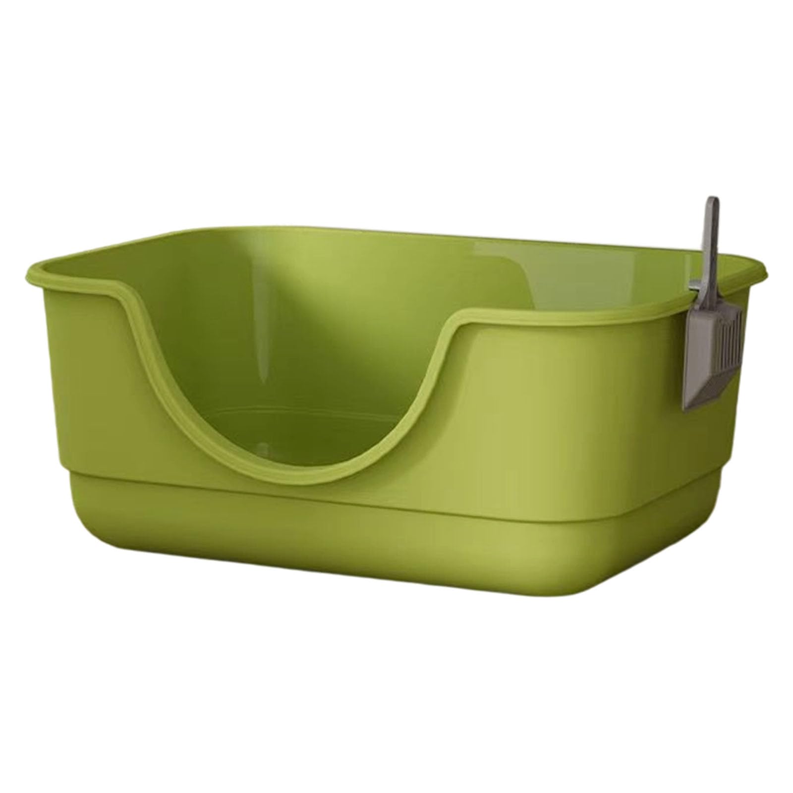 High Sided Cat Litter Tray Large Open Top with Scoop Kitten Litter Tray With Lowered Entry,Non Stick Surface,Splash Guards Durable Plastic Easy Clean,Indoor Pet Potty,40x30x17cm (Green, without mat)
