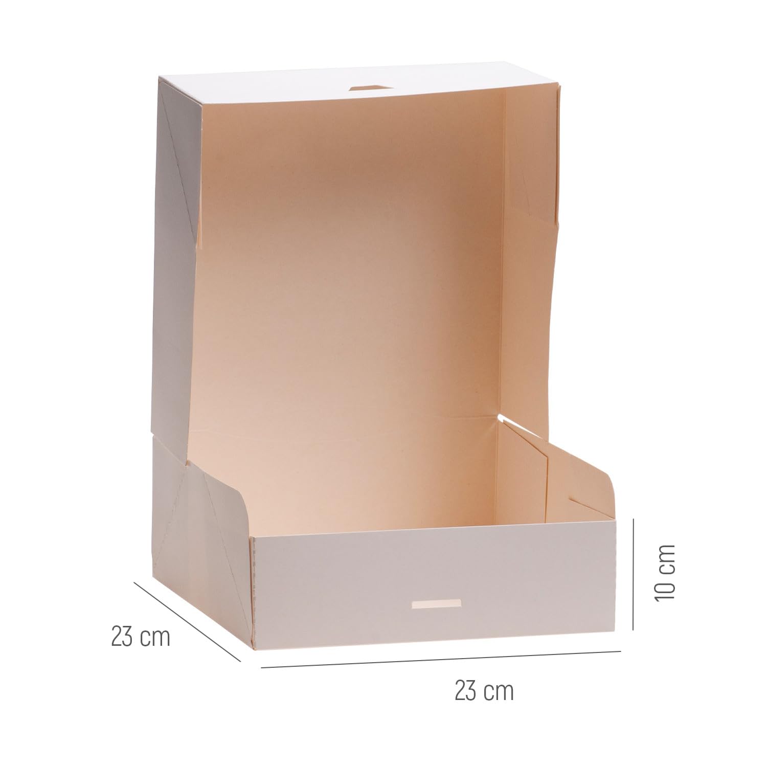 dekora - Boîtes à Gâteaux - Dimensions 23 x 23 x 10 cm - Boîtes de Boulangerie Résistantes - Faciles à Monter et Réutilisables - Carton Écologique en Fibre Végétale - 50 Boîtes - Couleur Blanc