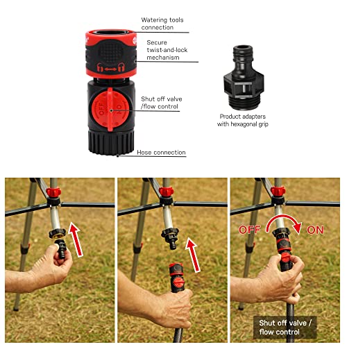 Eden Pro The Heaviest Weight Tripod (5.37 Lbs) Metal Telescoping Tripod Adjustable 6-Pattern Mobile Rotary Gear Drive Garden Sprinkler For Yard W/Premium Quick Connect Starter Set #TOP6