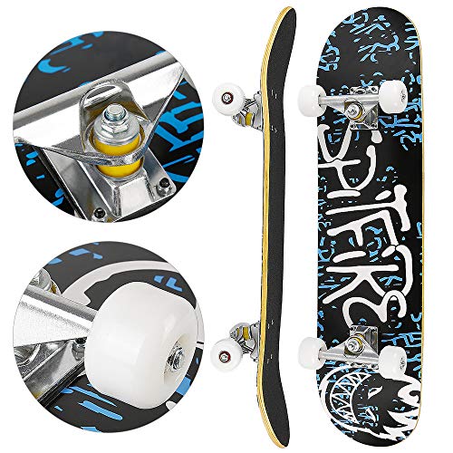 Drumm Skateboard, Skateboard für Kinder, Skateboard für Anfänger, Double Kick Maple Deck konkav Cruiser Skateboard, 7 Schichten Ahornholz, doppelte Brücke, ABEC-7 Kugellager mit PU-Rad, maximale