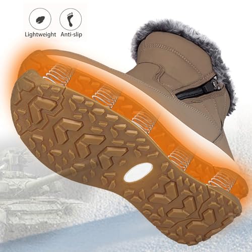 Women's Leather Waterproof Insulated Winter Wedge Snow Ankle Boots Comfortable Cold-Resistant Warm Fluff Lined Anti-Slip Side Zipper Platform Short Boot for Cold Weather Outdoor Work4